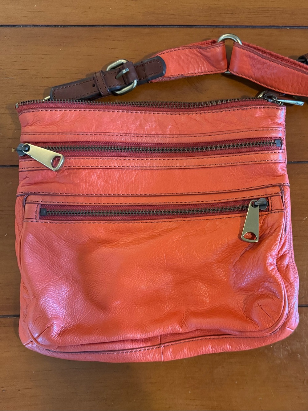Fossil Coral Orange Leather Crossbody Bag